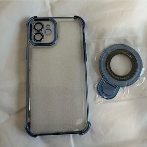 IPHONE 12 ONLY Blue and Clear Phone Case with Ring Holder